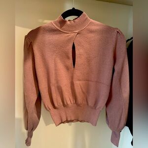 Pink Lily Mauve Pink Cowl-Neck Sweater with Keyhole